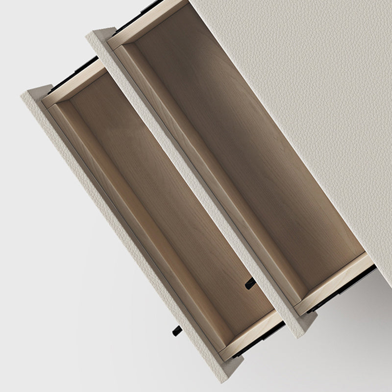 Modern Minimalist Rectangular PU Leather Solid Wood Carbon Steel Nightstand 4-Leg 2-Drawer For Bedroom