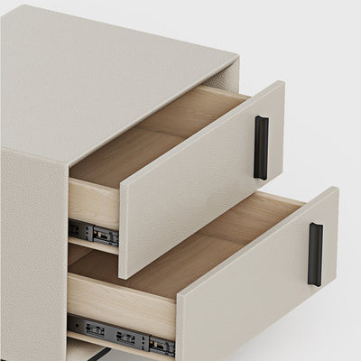 Modern Minimalist Rectangular PU Leather Solid Wood Carbon Steel Nightstand 4-Leg 2-Drawer For Bedroom