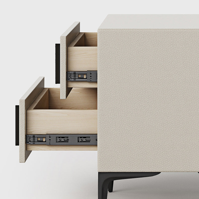 Modern Minimalist Rectangular PU Leather Solid Wood Carbon Steel Nightstand 4-Leg 2-Drawer For Bedroom