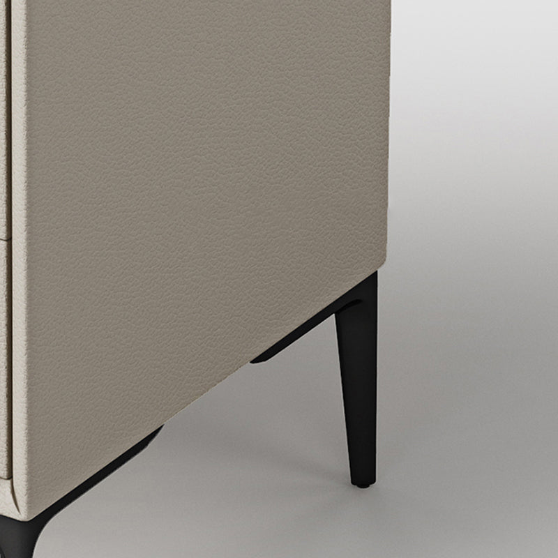 Modern Minimalist Rectangular PU Leather Solid Wood Carbon Steel Nightstand 4-Leg 2-Drawer For Bedroom