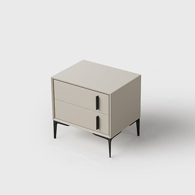 Modern Minimalist Rectangular PU Leather Solid Wood Carbon Steel Nightstand 4-Leg 2-Drawer For Bedroom
