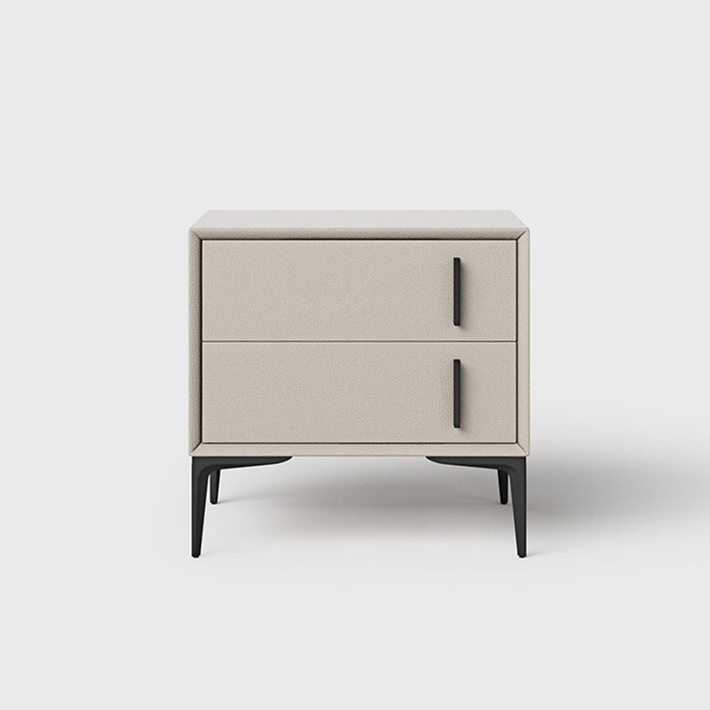 Modern Minimalist Rectangular PU Leather Solid Wood Carbon Steel Nightstand 4-Leg 2-Drawer For Bedroom