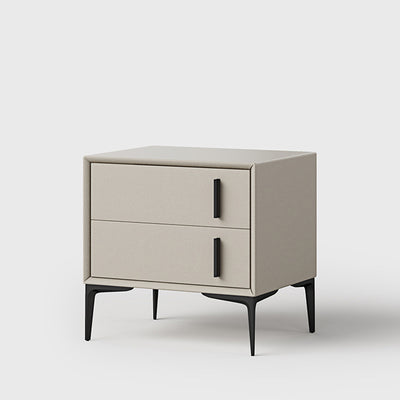 Modern Minimalist Rectangular PU Leather Solid Wood Carbon Steel Nightstand 4-Leg 2-Drawer For Bedroom