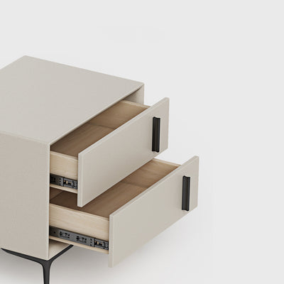 Modern Minimalist Rectangular PU Leather Solid Wood Carbon Steel Nightstand 4-Leg 2-Drawer For Bedroom