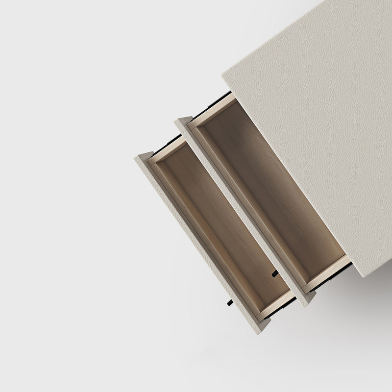 Modern Minimalist Rectangular PU Leather Solid Wood Carbon Steel Nightstand 4-Leg 2-Drawer For Bedroom