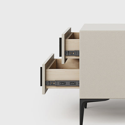 Modern Minimalist Rectangular PU Leather Solid Wood Carbon Steel Nightstand 4-Leg 2-Drawer For Bedroom