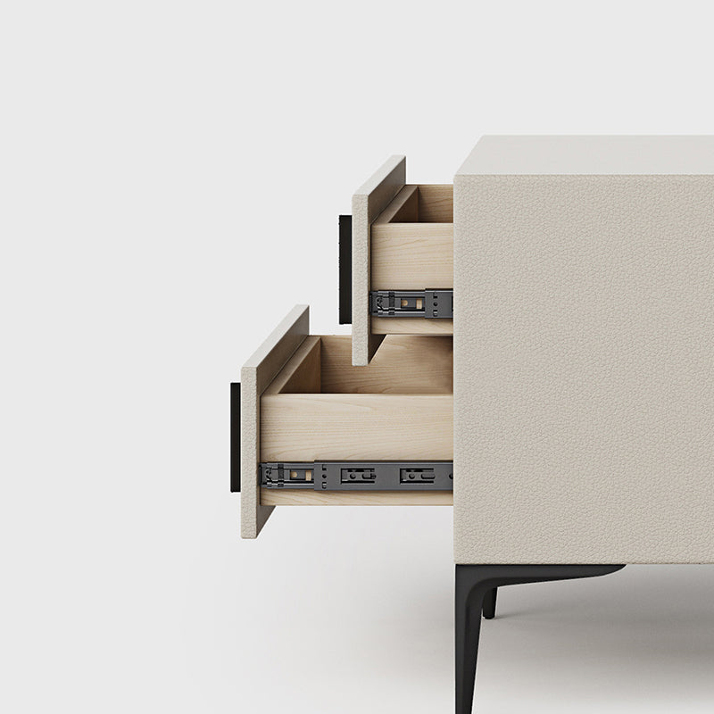 Modern Minimalist Rectangular PU Leather Solid Wood Carbon Steel Nightstand 4-Leg 2-Drawer For Bedroom