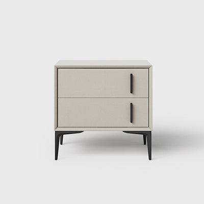 Modern Minimalist Rectangular PU Leather Solid Wood Carbon Steel Nightstand 4-Leg 2-Drawer For Bedroom