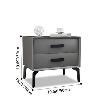 Modern Minimalist Rectangular PU Leather Solid Wood Carbon Steel Nightstand 4-Leg 2-Drawer For Bedroom