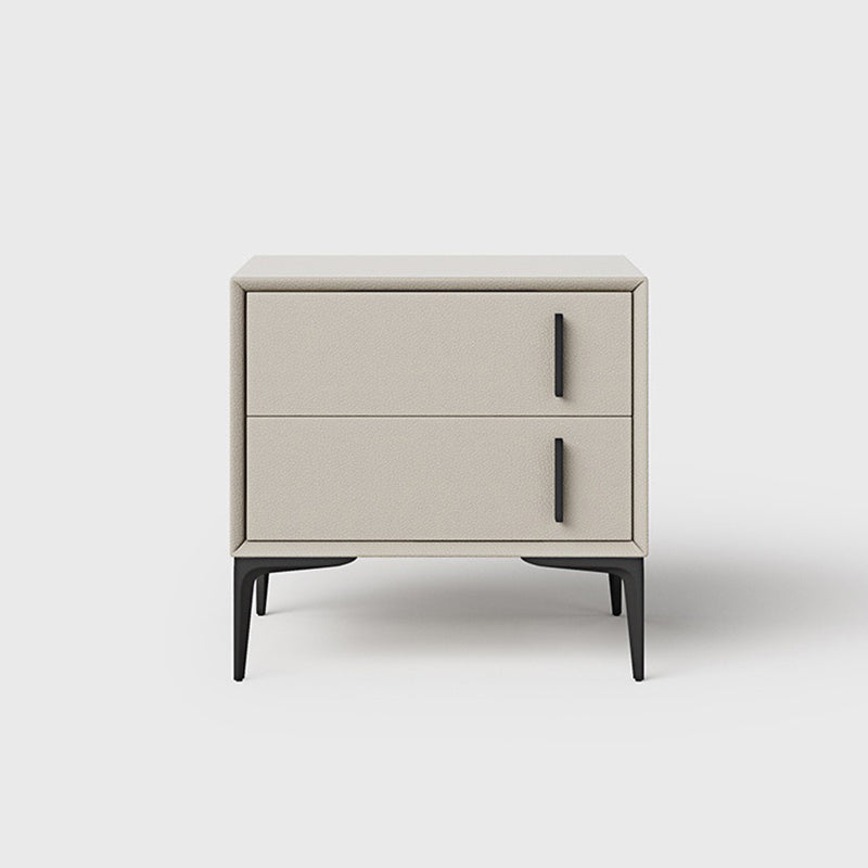Modern Minimalist Rectangular PU Leather Solid Wood Carbon Steel Nightstand 4-Leg 2-Drawer For Bedroom