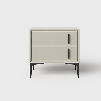 Modern Minimalist Rectangular PU Leather Solid Wood Carbon Steel Nightstand 4-Leg 2-Drawer For Bedroom