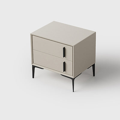 Modern Minimalist Rectangular PU Leather Solid Wood Carbon Steel Nightstand 4-Leg 2-Drawer For Bedroom