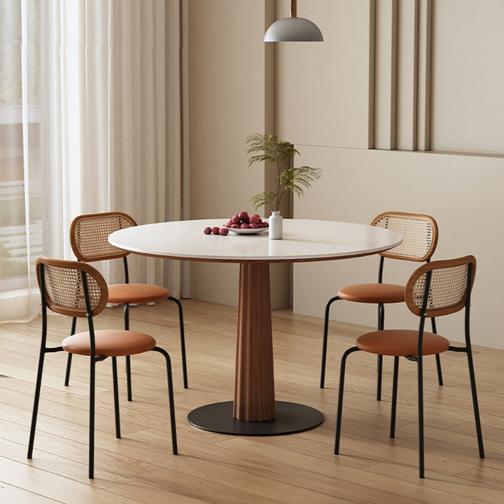 Modern Simplicity Round Rock Slab Ash Wood Carbon Steel Dining Table For Dining Room