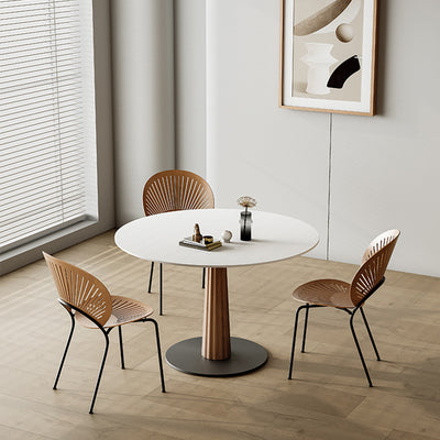 Table à manger en bois massif rond et acier carbone pour salle à manger 
