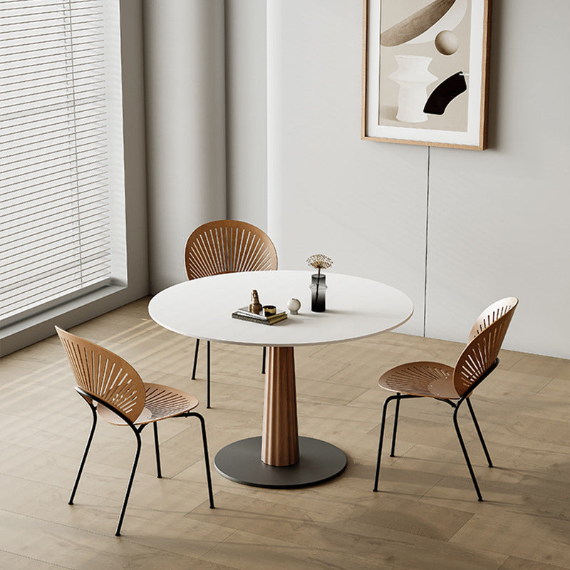 Table à manger en bois massif rond et acier carbone pour salle à manger 