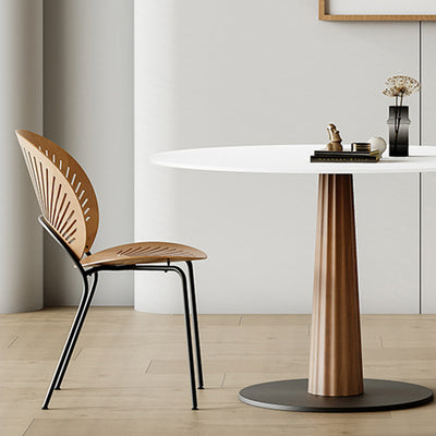 Table à manger en bois massif rond et acier carbone pour salle à manger 