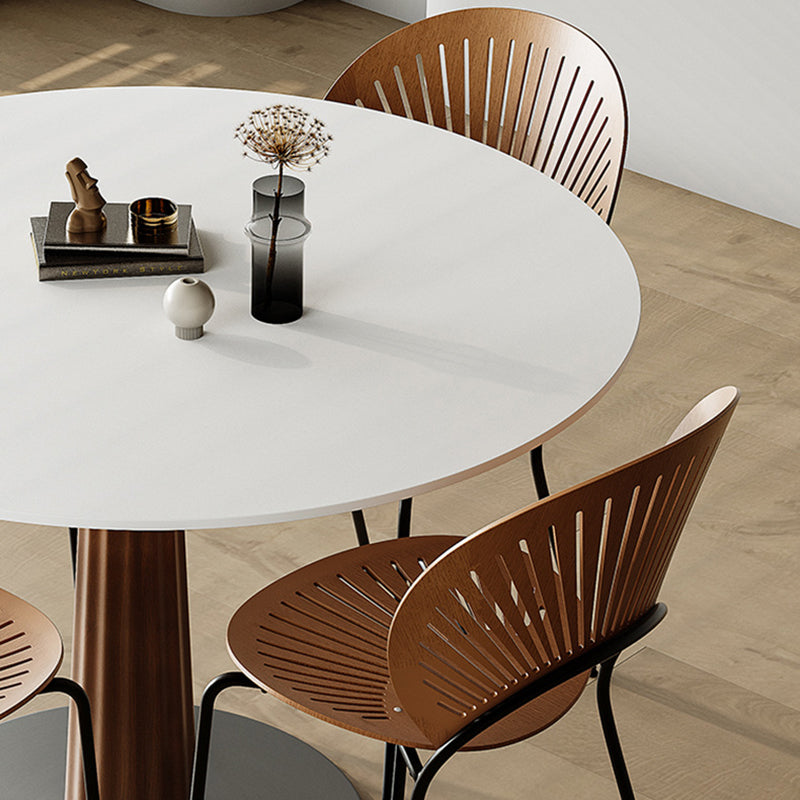Table à manger en bois massif rond et acier carbone pour salle à manger 