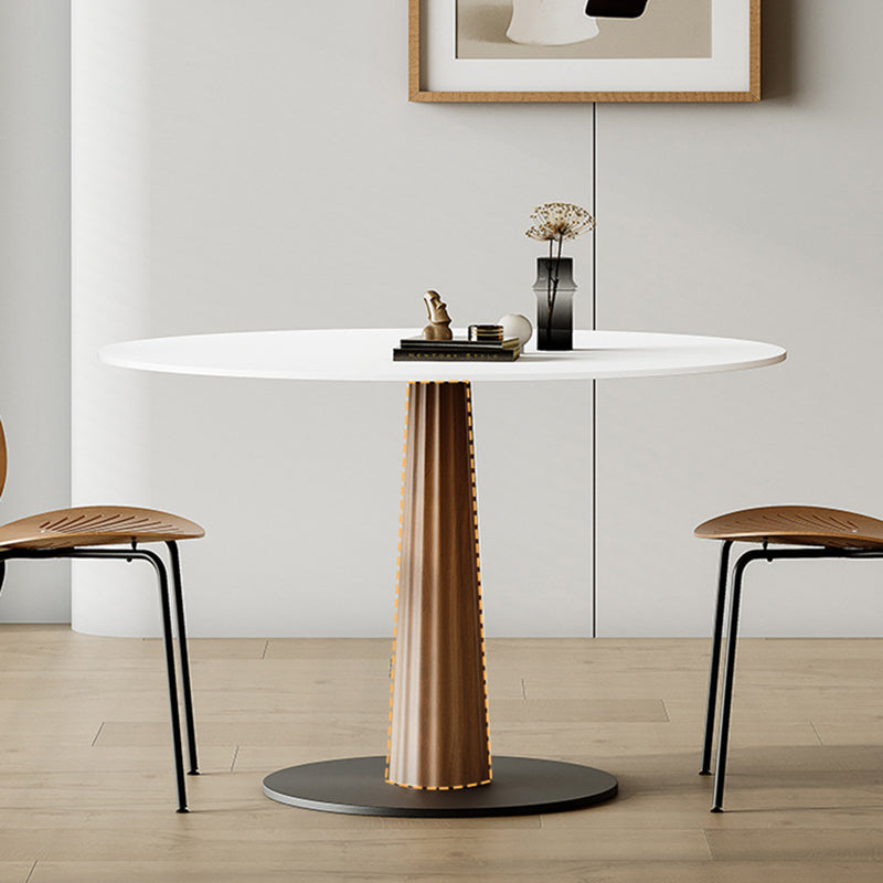 Table à manger en bois massif rond et acier carbone pour salle à manger 