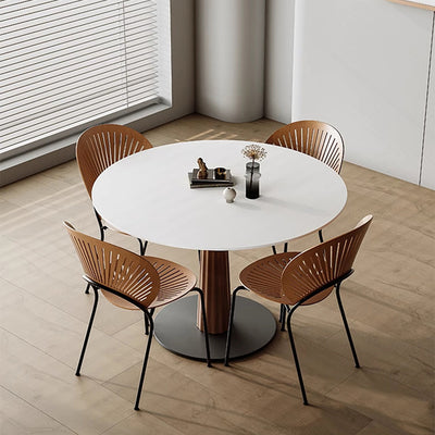 Table à manger en bois massif rond et acier carbone pour salle à manger 