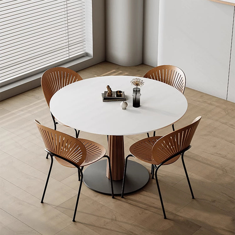 Table à manger en bois massif rond et acier carbone pour salle à manger 
