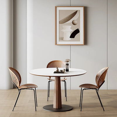 Table à manger en bois massif rond et acier carbone pour salle à manger 