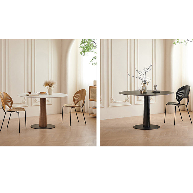 Table à manger en bois massif rond et acier carbone pour salle à manger 