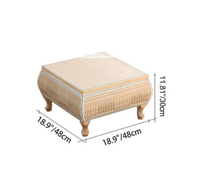 Mesa de café tradicional japonesa cuadrada de bambú y madera maciza con 1 almacenamiento para sala de estar 