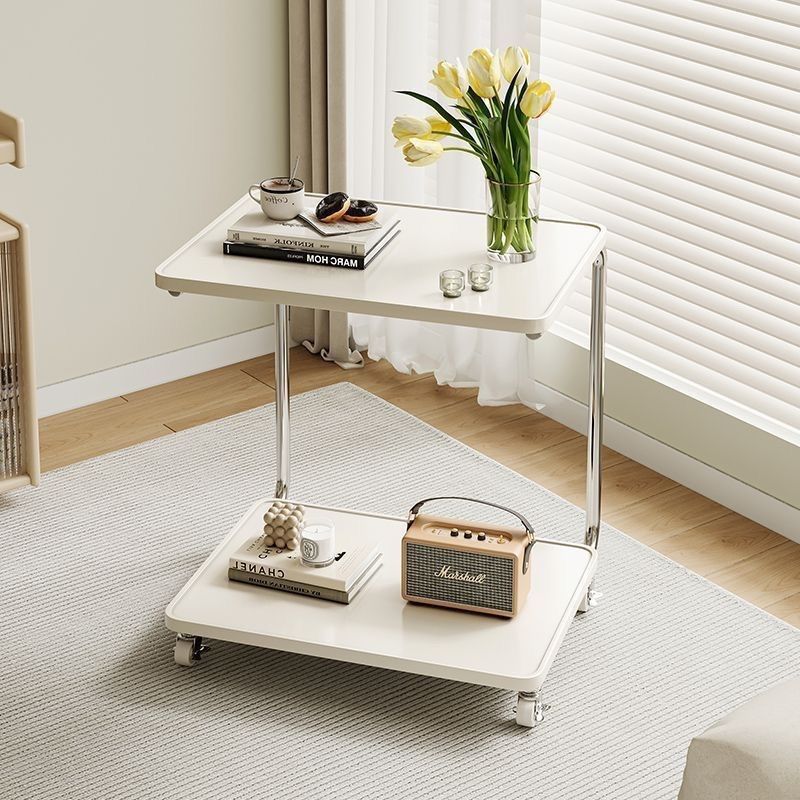 Modern Minimalist Rectangular Medium Density Fiberboard Iron Frame End Table 2-Tier For Living Room