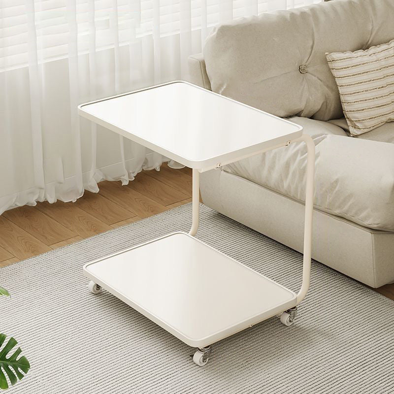 Modern Minimalist Rectangular Medium Density Fiberboard Iron Frame End Table 2-Tier For Living Room