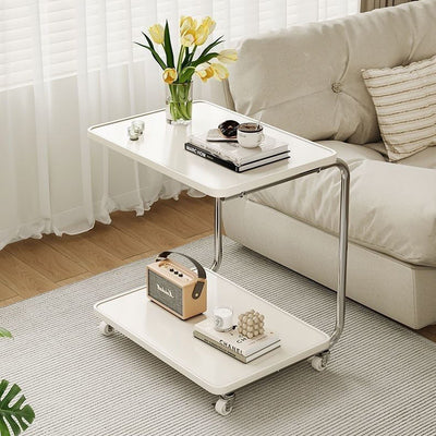 Modern Minimalist Rectangular Medium Density Fiberboard Iron Frame End Table 2-Tier For Living Room