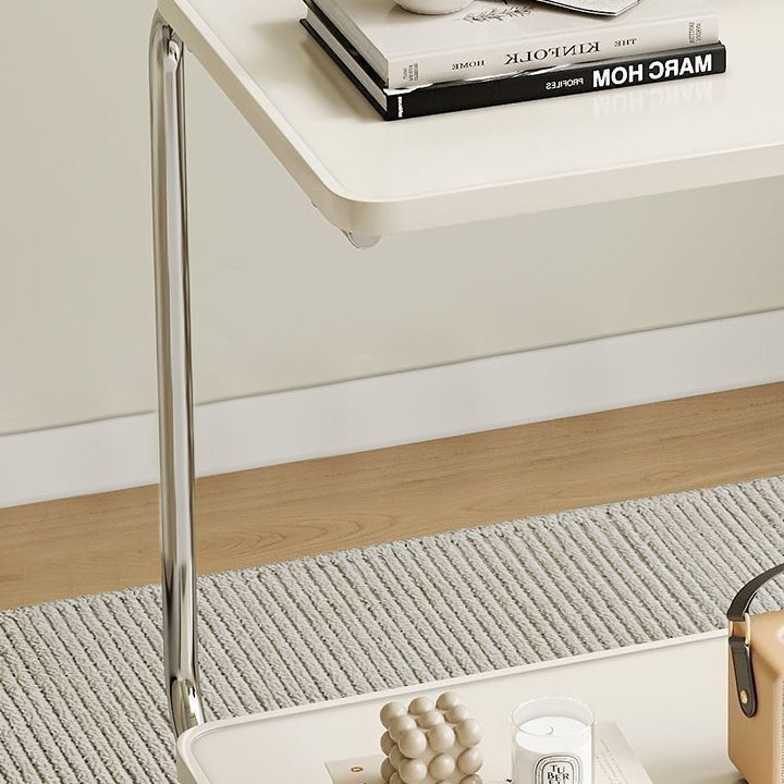 Modern Minimalist Rectangular Medium Density Fiberboard Iron Frame End Table 2-Tier For Living Room