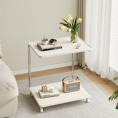 Modern Minimalist Rectangular Medium Density Fiberboard Iron Frame End Table 2-Tier For Living Room