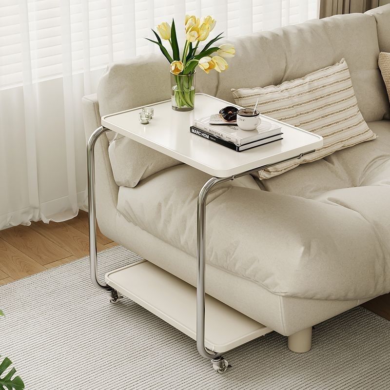 Modern Minimalist Rectangular Medium Density Fiberboard Iron Frame End Table 2-Tier For Living Room