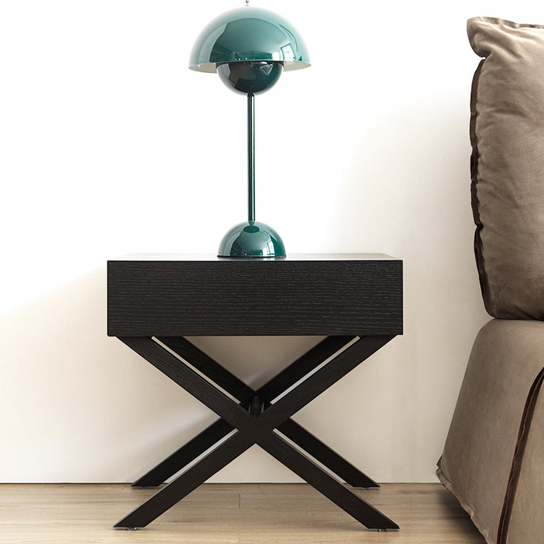 Modern Minimalist Rectangle Medium Density Fiberboard Ash Wood Nightstand 1-Drawer For Bedroom