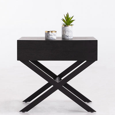 Modern Minimalist Rectangle Medium Density Fiberboard Ash Wood Nightstand 1-Drawer For Bedroom