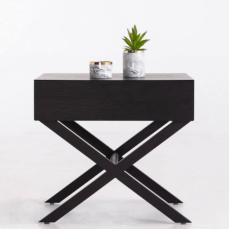 Modern Minimalist Rectangle Medium Density Fiberboard Ash Wood Nightstand 1-Drawer For Bedroom