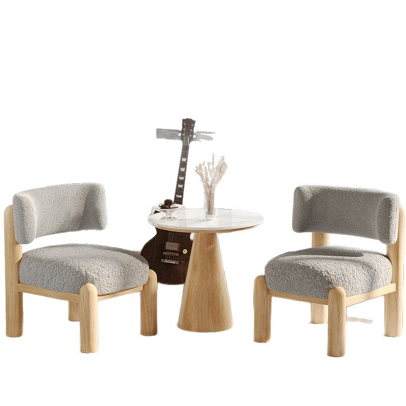 Contemporary Scandinavian Sintered Stone Carbon Steel Iamb Fleece Sponge Round Accent Chair & Table Set For Living Room