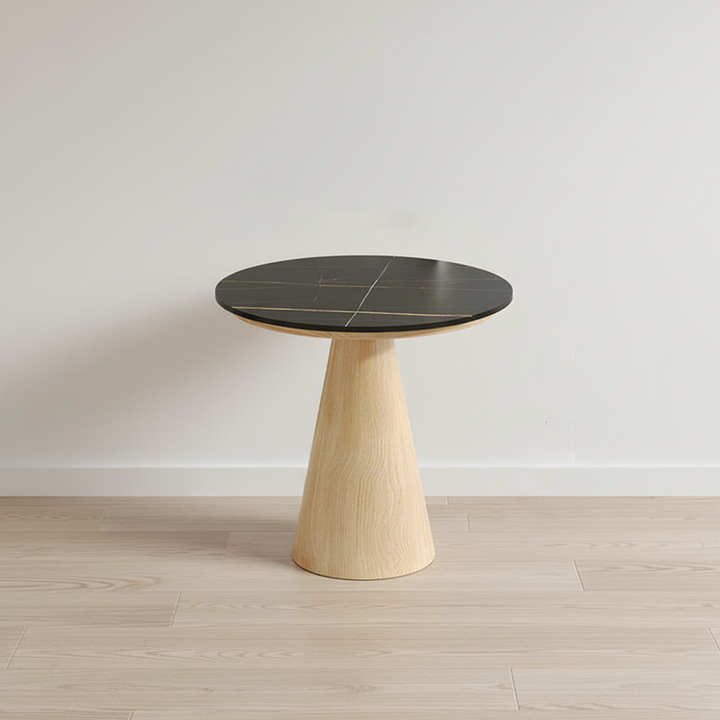 Ensemble de fauteuil d’appoint rond et table en pierre frittée scandinave contemporaine, acier carbone, iambe, polaire, éponge, pour salon 