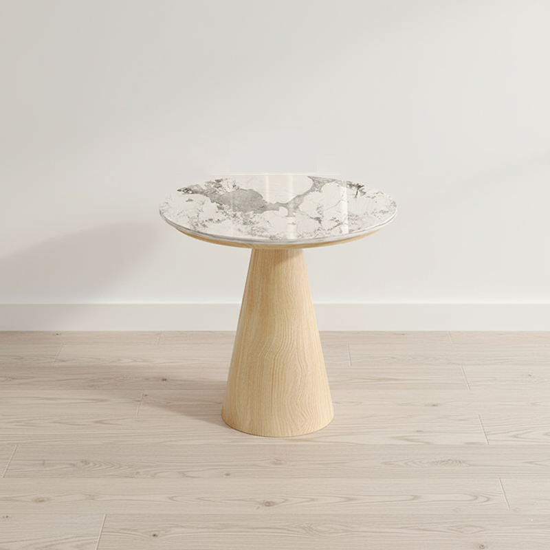 Ensemble de fauteuil d’appoint rond et table en pierre frittée scandinave contemporaine, acier carbone, iambe, polaire, éponge, pour salon 
