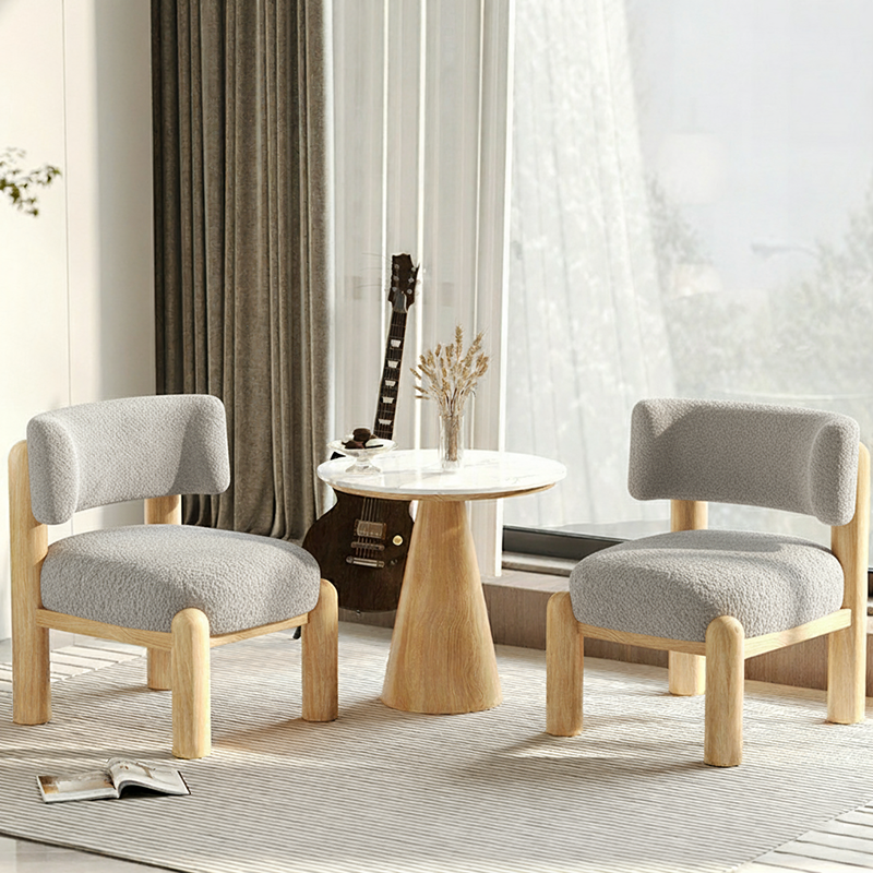 Contemporary Scandinavian Sintered Stone Carbon Steel Iamb Fleece Sponge Round Accent Chair & Table Set For Living Room