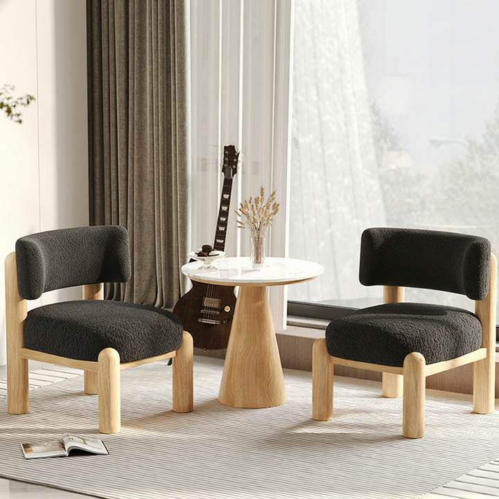 Ensemble de fauteuil d’appoint rond et table en pierre frittée scandinave contemporaine, acier carbone, iambe, polaire, éponge, pour salon 