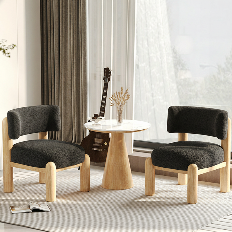 Contemporary Scandinavian Sintered Stone Carbon Steel Iamb Fleece Sponge Round Accent Chair & Table Set For Living Room