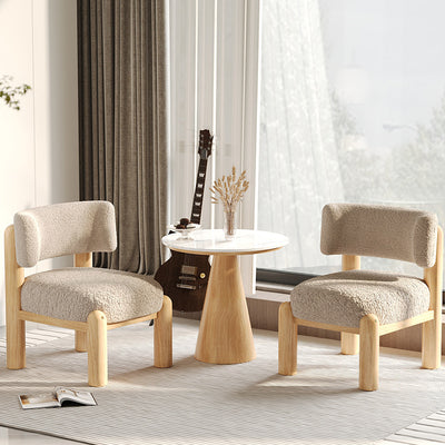 Contemporary Scandinavian Sintered Stone Carbon Steel Iamb Fleece Sponge Round Accent Chair & Table Set For Living Room