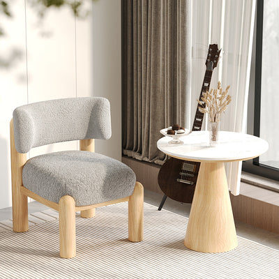 Contemporary Scandinavian Sintered Stone Carbon Steel Iamb Fleece Sponge Round Accent Chair & Table Set For Living Room