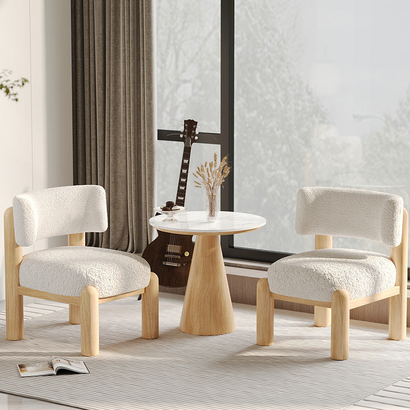 Contemporary Scandinavian Sintered Stone Carbon Steel Iamb Fleece Sponge Round Accent Chair & Table Set For Living Room