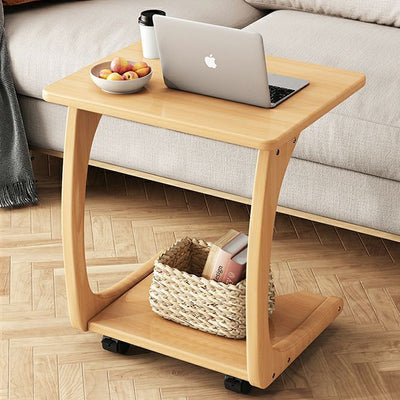 Modern Minimalist Rectangle Rubberwood End Table 2-Tier For Living Room
