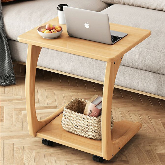 Modern Minimalist Rectangle Rubberwood End Table 2-Tier For Living Room