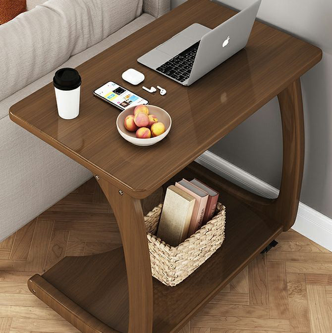 Modern Minimalist Rectangle Rubberwood End Table 2-Tier For Living Room
