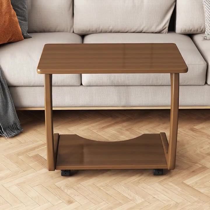 Modern Minimalist Rectangle Rubberwood End Table 2-Tier For Living Room