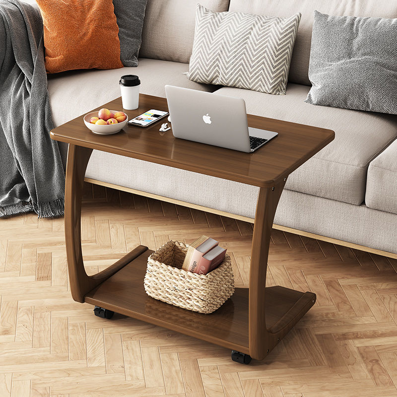 Modern Minimalist Rectangle Rubberwood End Table 2-Tier For Living Room